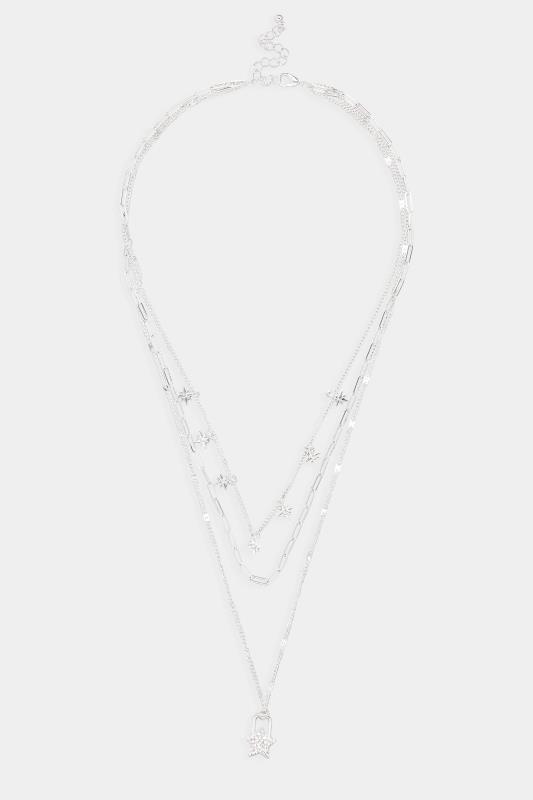 Silver Tone Triple Layer Star Necklace  2