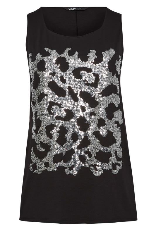 YOURS Plus Size Black Leopard Print Sequin Vest Top | Yours Clothing 8