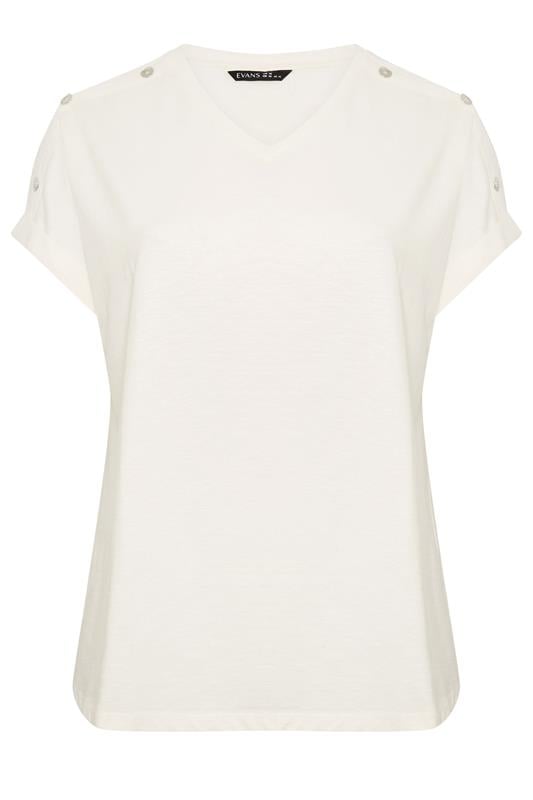 EVANS Plus Size Ivory White Button Shoulder T-Shirt | Evans 5