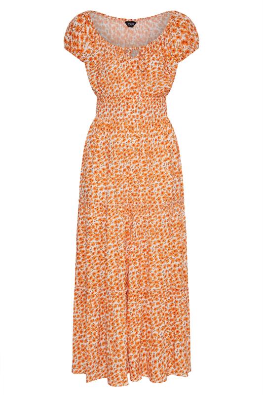 Curve Orange Floral Print Bardot Maxi Dress 6