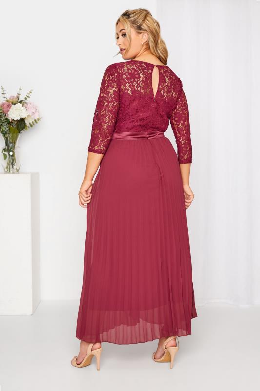 Plus Size YOURS LONDON Curve Burgundy Red Lace Pleated Maxi Dress | Yours Clothing  3