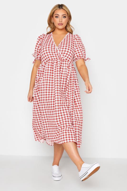 LIMITED COLLECTION Curve Rust Orange Gingham Wrap Midaxi Dress_A.jpg