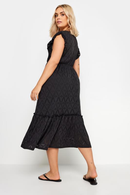 YOURS Plus Size Black Broderie Anglaise Midaxi Dress | Yours Clothing 3
