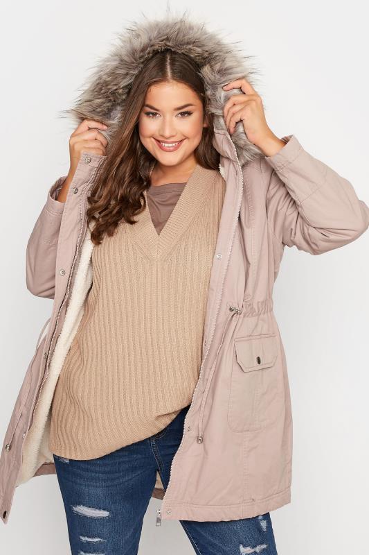 Plus Size Pink Faux Fur Lined Hooded Parka Coat | Yours Clothing 4