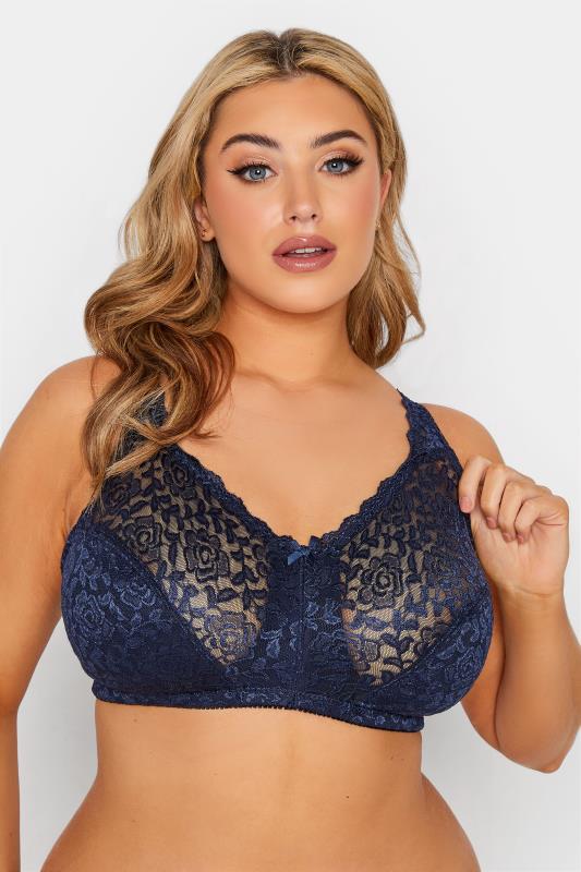2 PACK Pink & Navy Blue Hi Shine Lace Non-Padded Non-Wired Full Cup Bras 3