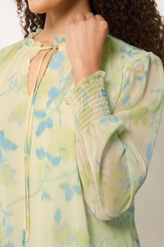 M&Co Yellow Floral Print Tie Neck Blouse | M&Co 4