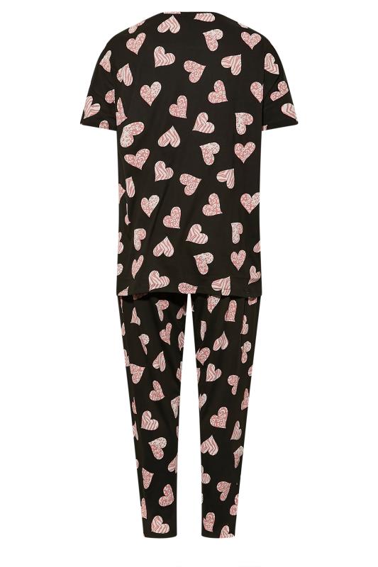 Curve Plus Size Black & Pink Animal Print Love Heart Pyjama Set  7