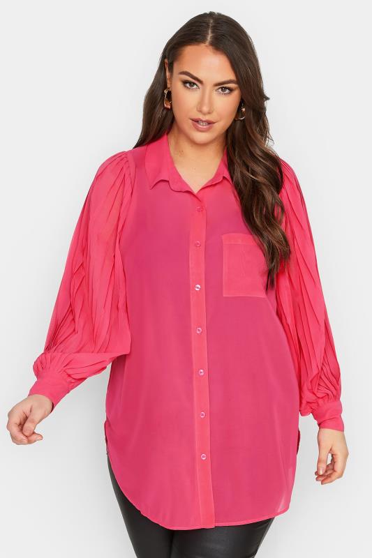 Plus Size YOURS LONDON Hot Pink Pleat Sleeve Shirt | Yours Clothing 1