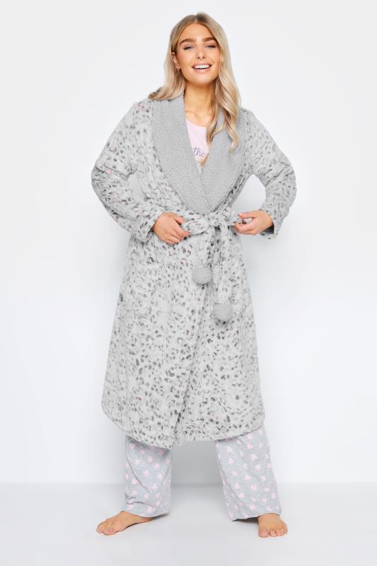  Tallas Grandes M&Co Grey Soft Touch Leopard Print Shawl Collar Dressing Gown