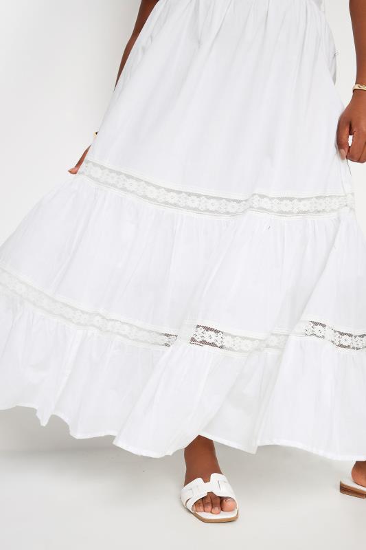 YOURS Plus Size White Tiered Lace Cotton Maxi Skirt | Yours Clothing 4