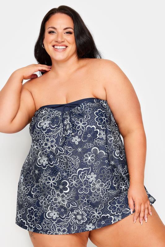 YOURS Plus Size Blue Floral Print A-Line Tankini Top | Yours Clothing 2