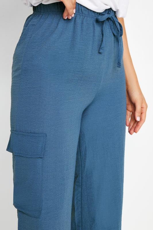 LTS Tall Women's Denim Blue Cargo Crepe Wide Leg Trousers | Long Tall Sally 4