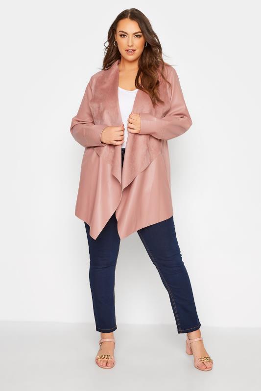 Plus Size Pink Waterfall Faux Leather Jacket | Yours Clothing 2
