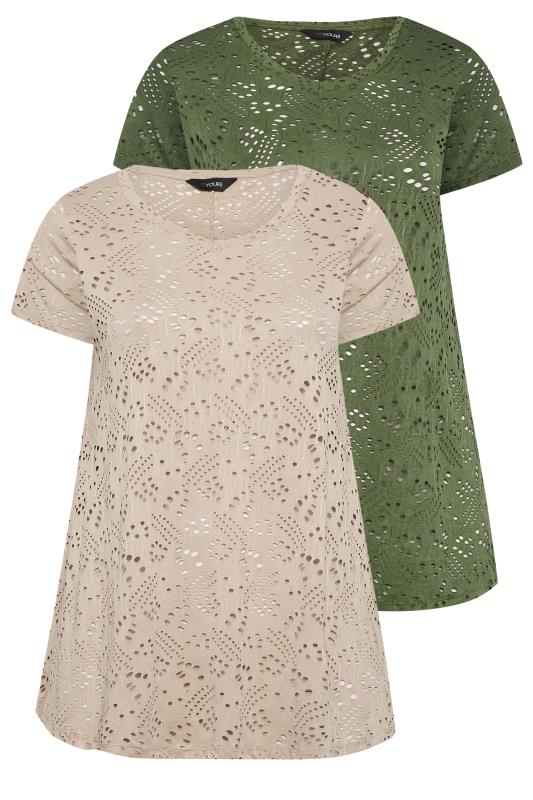YOURS Curve 2 PACK Khaki Green Broderie Swing T-Shirts 8