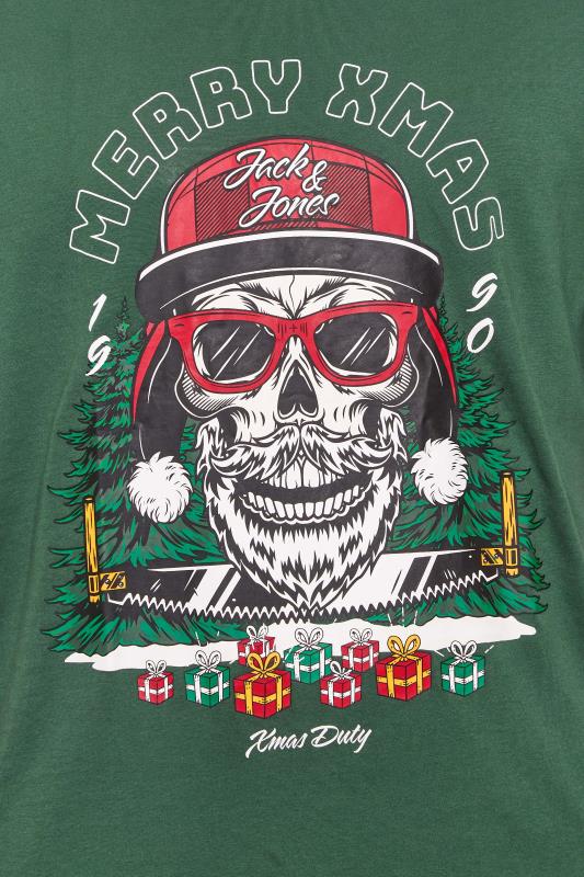 JACK & JONES Big & Tall Green Christmas Skull T-Shirt | BadRhino 2