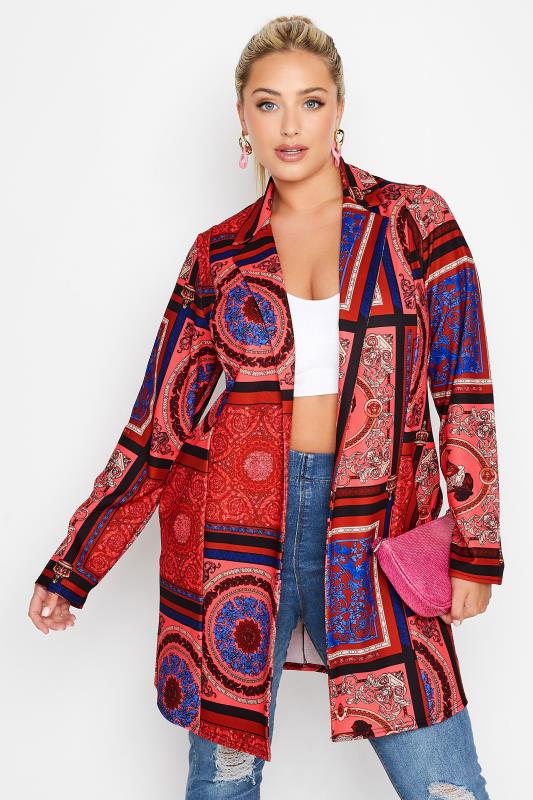 LIMITED COLLECTION Plus Size Rust Orange Scarf Print Blazer | Yours Clothing  1