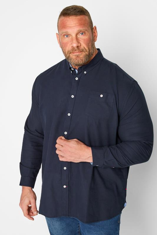 D555 Big & Tall Navy Blue Long Sleeve Oxford Shirt | BadRhino  1