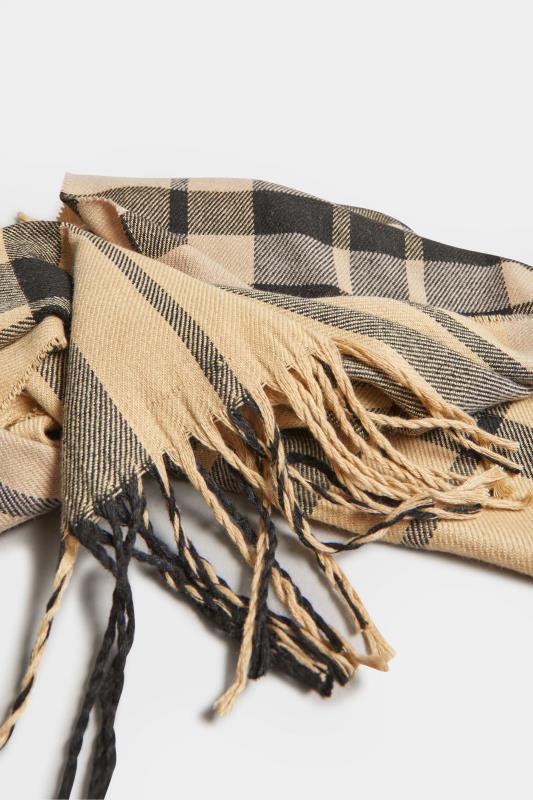 Beige Brown & Black Check Print Scarf | Yours Clothing 3