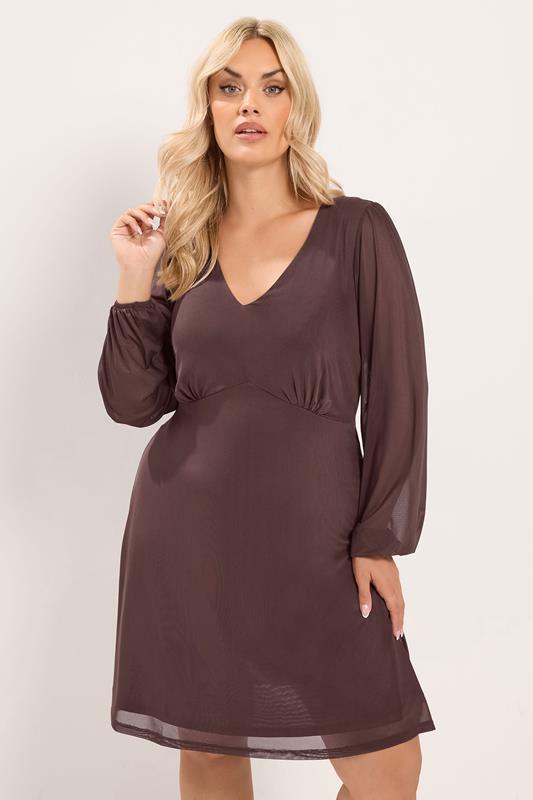 brown mesh dress long sleeve Yours Women's Curve Plus Size Chocolate Balloon Size 10 flowy midi dress Cold hand wash or Fabric:Tulle Women's Navy Blue Skirt