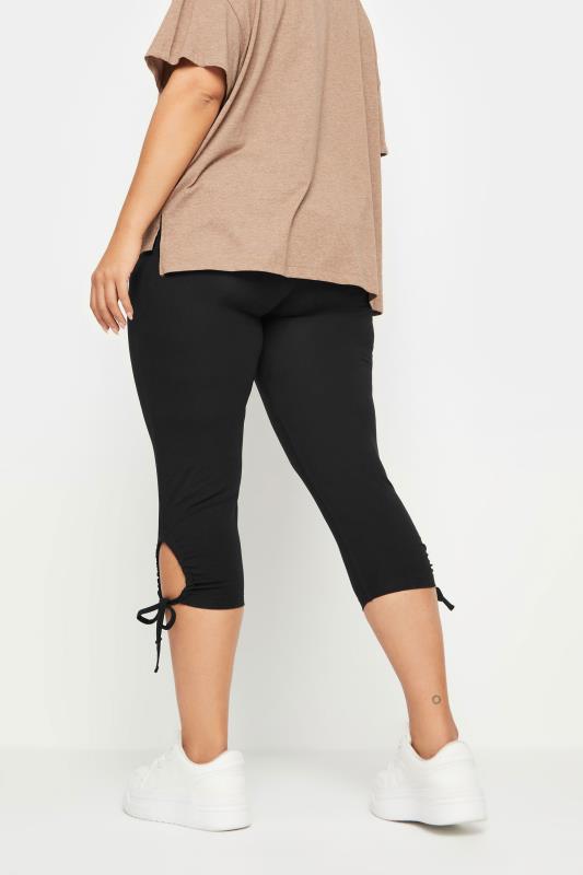YOURS Plus Size Black Tie Hem Cropped Leggings | Yours Clothing 3