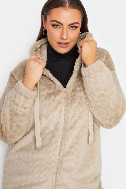 YOURS LUXURY Plus Size Beige Brown Heart Faux Fur Jacket  | Yours Clothing 1