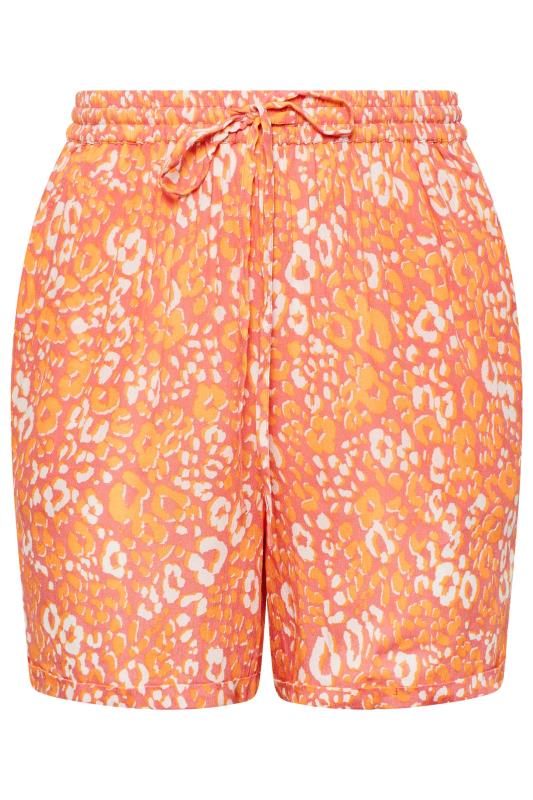 LIMITED COLLECTION Plus Size Curve Orange Leopard Print Crinkle Shorts | Yours Clothing  5