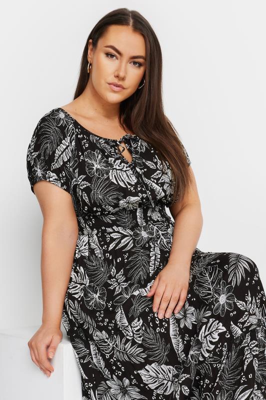 YOURS Plus Size Black Floral Print Tie Front Maxi Dress | Yours Clothing 4