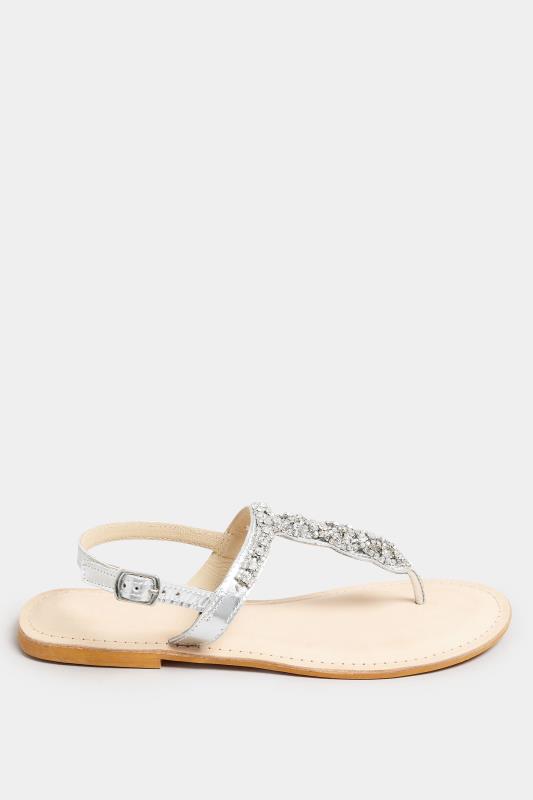 LTS Silver Diamante Embellished Leather Sandals In Standard Fit | Long Tall Sally 3