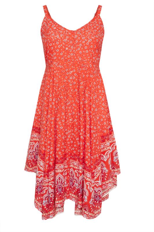 YOURS Plus Size Red Floral Print Hanky Hem Dress | Yours Clothing 5