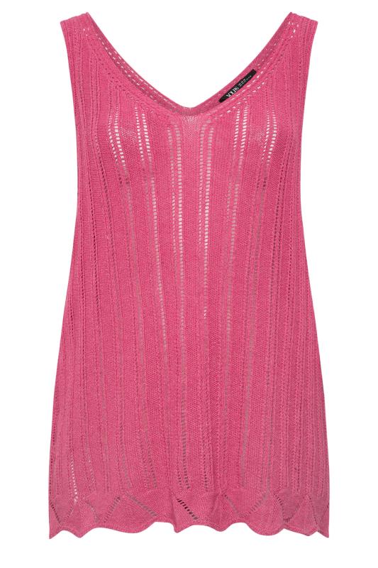 YOURS Plus Size Pink Crochet Knitted Vest Top | Yours Clothing 5