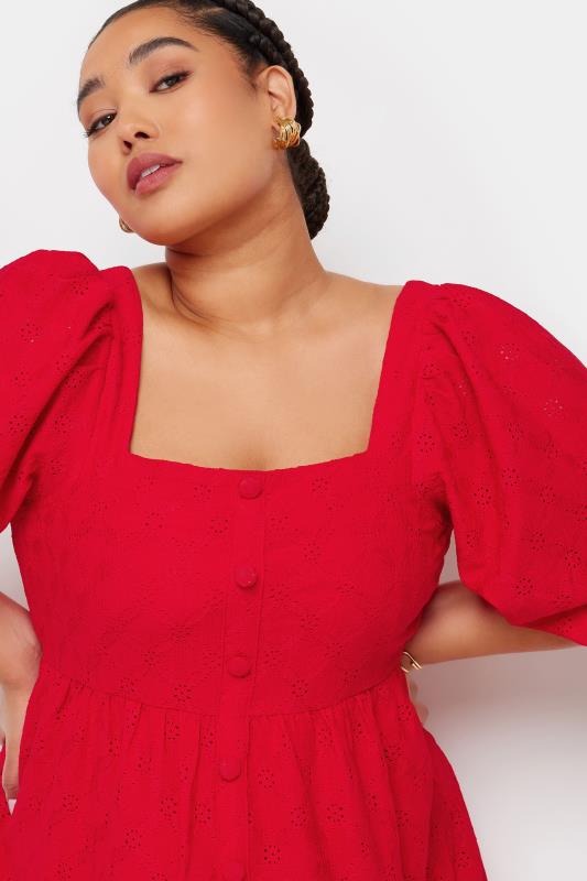 YOURS Plus Size Red Broderie Anglaise Button Front Dress | Yours Clothing 5