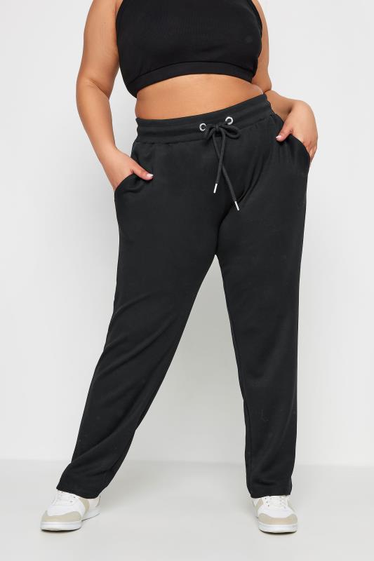 YOURS Plus Size Black Elasticated Straight Leg Joggers | Yours Clothing 1