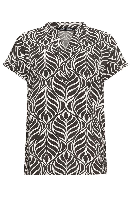 M&Co Brown Leaf Print Notch Neck Top | M&Co 5