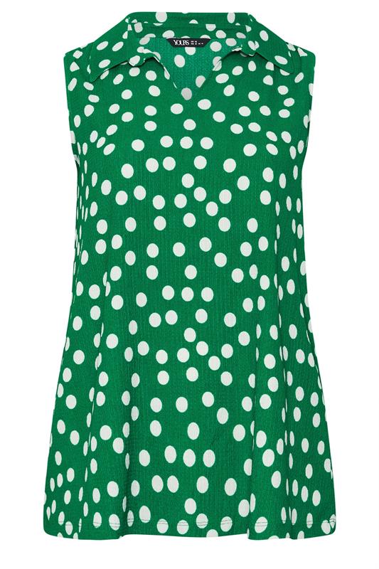 YOURS Plus Size Green Polka Dot Collared Vest Top | Yours Clothing 5