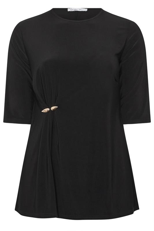 YOURS LONDON Plus Size Black Buckle Detail Top | Yours Clothing 5