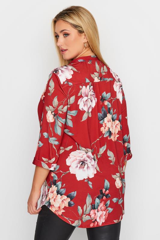 Curve Red & Pink Floral Half Placket Blouse | Yours Clothing 3