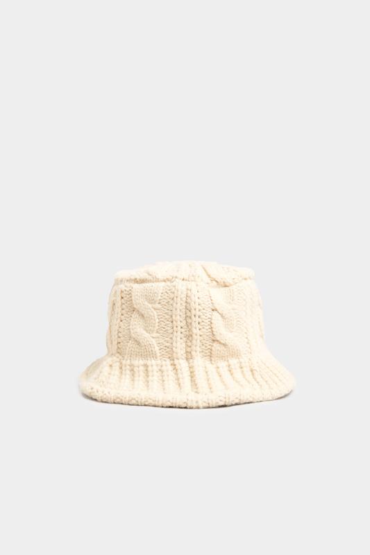 Plus Size Cream Cable Knit Bucket Hat | Yours Clothing 3