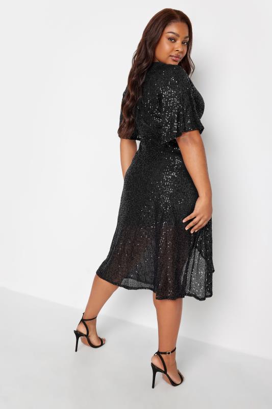 YOURS LONDON Plus Size Black Sequin Embellished Double Wrap Dress | Yours Clothing 4