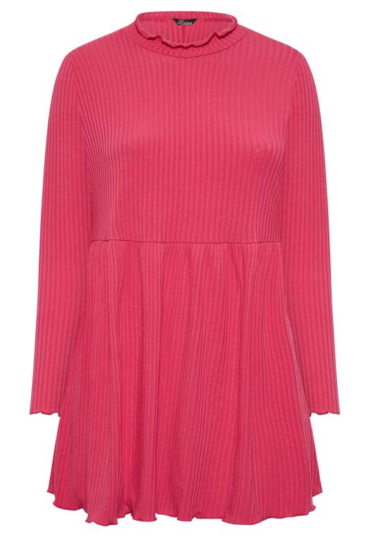 LIMITED COLLECTION Plus Size Pink Peplum Lettuce Hem Top | Yours Clothing  7