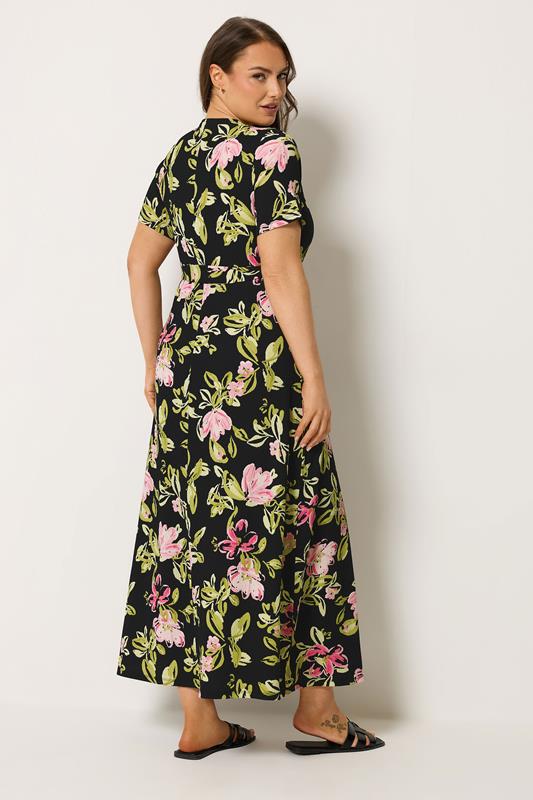 YOURS Plus Size Black Floral Wrap Front Textured Dress | Yours Clothing 2