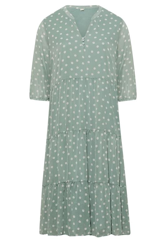Curve Sage Green Polka Dot Tiered Dress | Yours Clothing 6