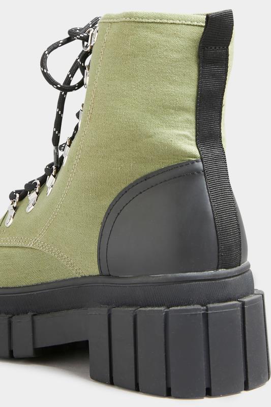 LIMITED COLLECTION Khaki Green Canvas Chunky Combat Boots In Wide Fit | Yours Clothing 4