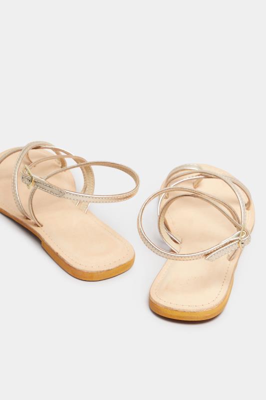 LTS Gold Cross Strap Leather Sandals In Standard Fit | Long Tall Sally 4