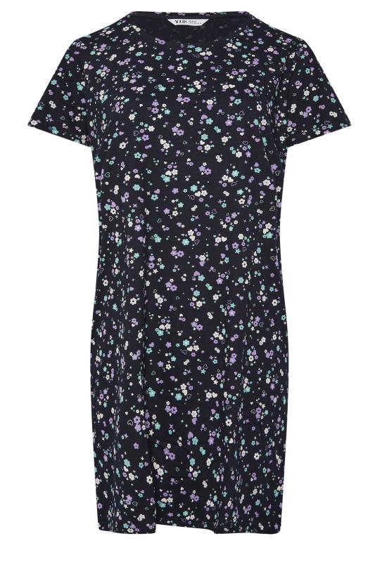 YOURS Curve Plus Size Navy Blue Ditsy Floral Print Nightdress | Yours Clothing  6