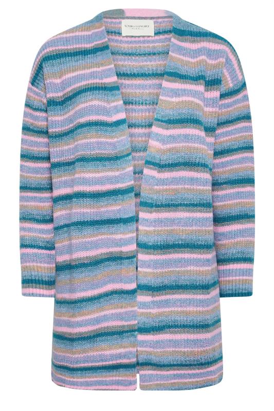 YOURS Plus Size Teal Blue Stripe Knitted Cardigan | Yours Clothing 5