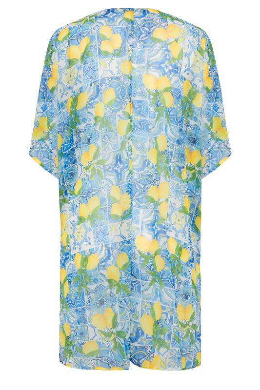 LIMITED COLLECTION Plus Size Blue Lemon Print Beach Kimono | Yours Clothing 10