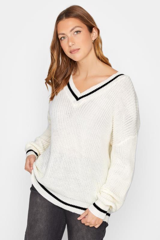Tall  LTS Tall White V-Neck Knitted Jumper