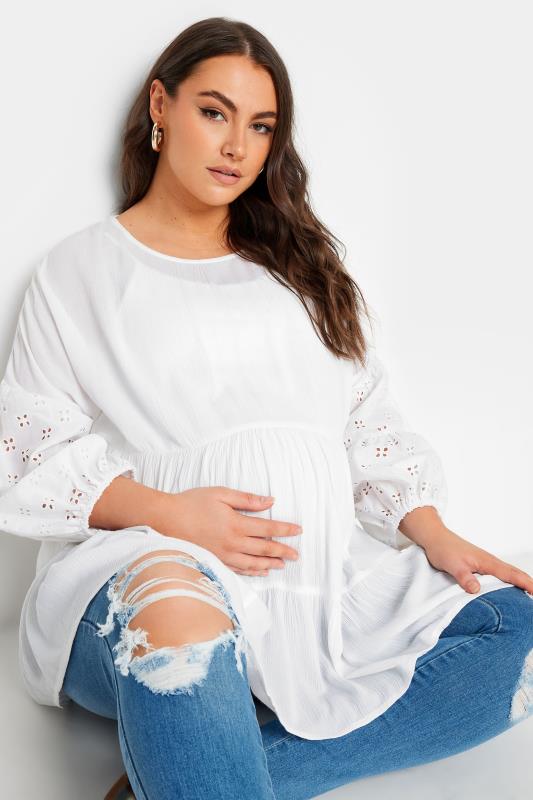 BUMP IT UP MATERNITY Plus Size White Broderie Tiered Top | Yours Clothing 5
