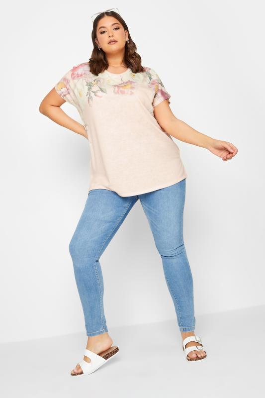 YOURS Curve Plus Size Light Pink Floral T-Shirt | Yours Clothing  2