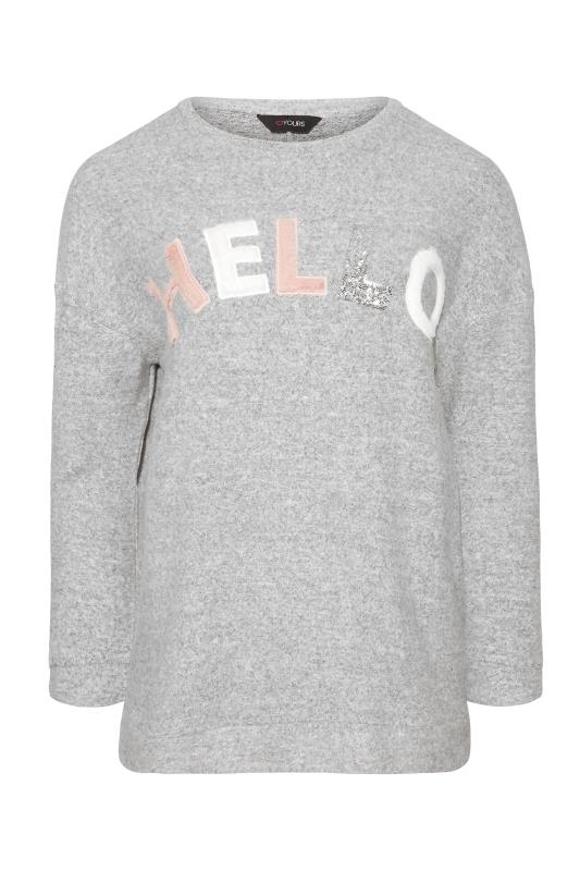 Plus Size Curve Grey Embellished 'Hello' Slogan Knitted Jumper | Yours Clothing 2